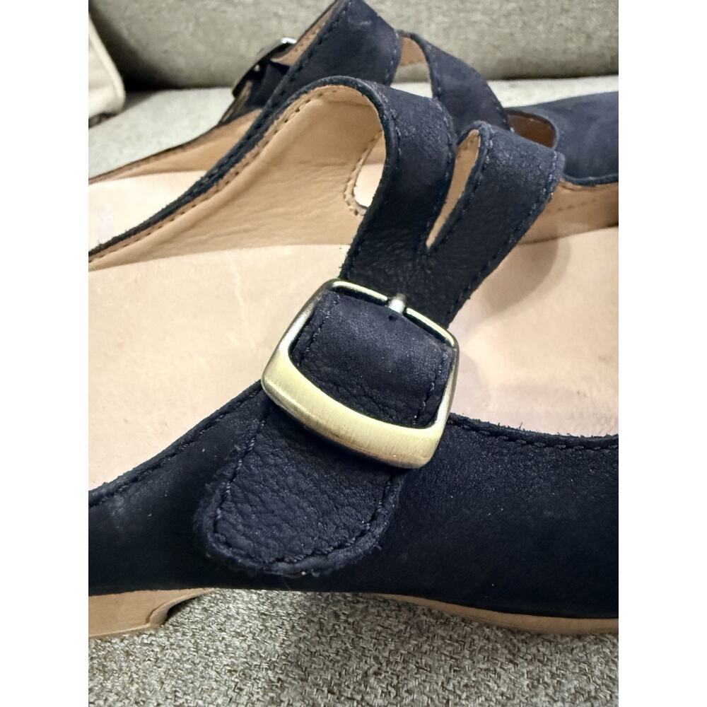 Dansko Black Suede Clog Mules with Tan Wood-Look Heel - Picture 5 of 10